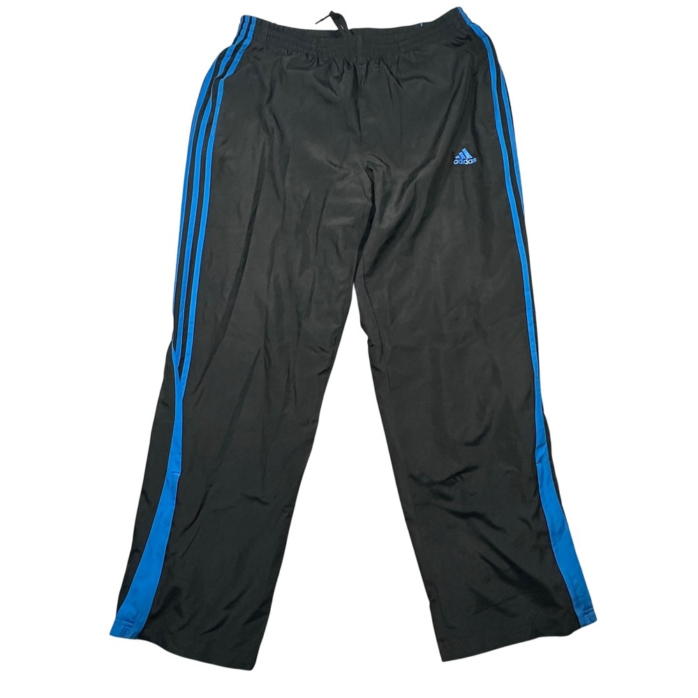 Adidas Track Pants Mens Large Black Blue 3-Stripe P56210 Y2K Sporty Streetwear